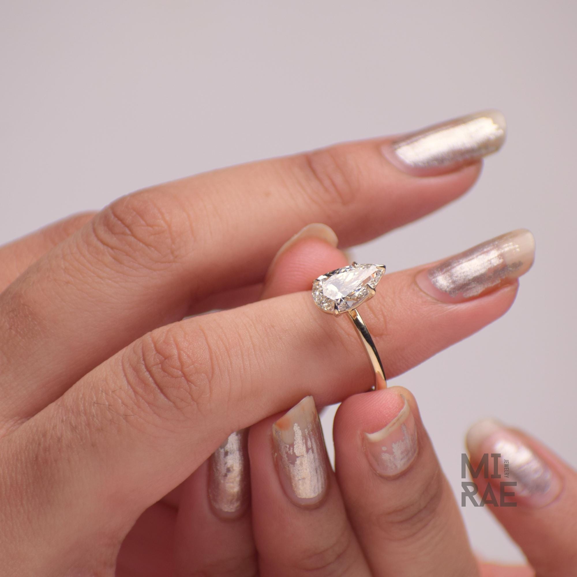 2 Carat Pear Cut Lab Grown Diamond Ring: 14K Gold Solitaire