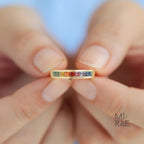 14K Yellow Gold Princess Cut Sapphire Band | Multi Color Gemstone Ring | Rainbow Gold Stacking Ring