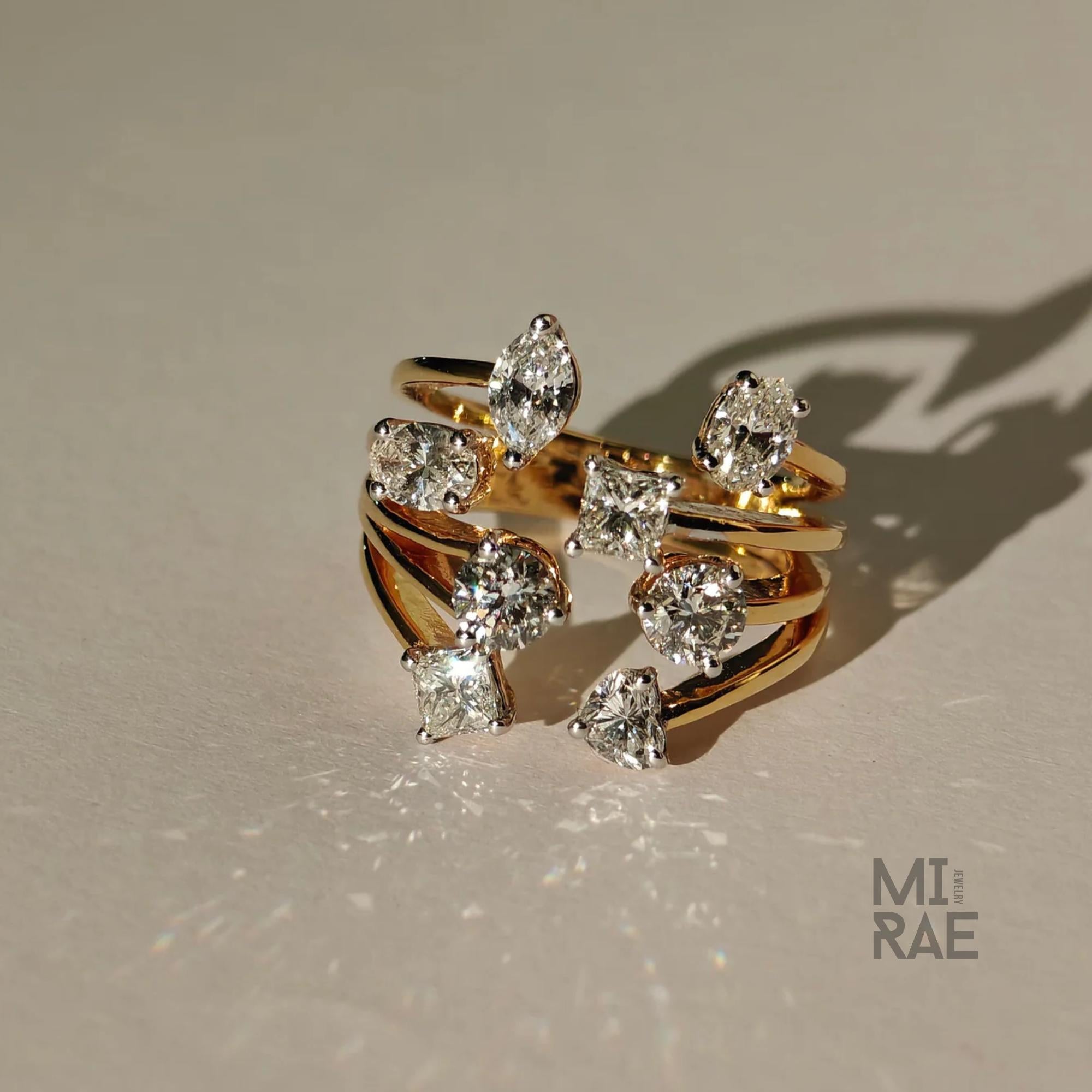 14k Yellow Gold Lab Grown Diamond Ring: Multi-Shape Solaris Design