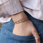 Colorful Rainbow Gemstone Chain Link Bracelet | Multi Color Natural Stone Bracelet | 14K Gold Adjustable Bracelet