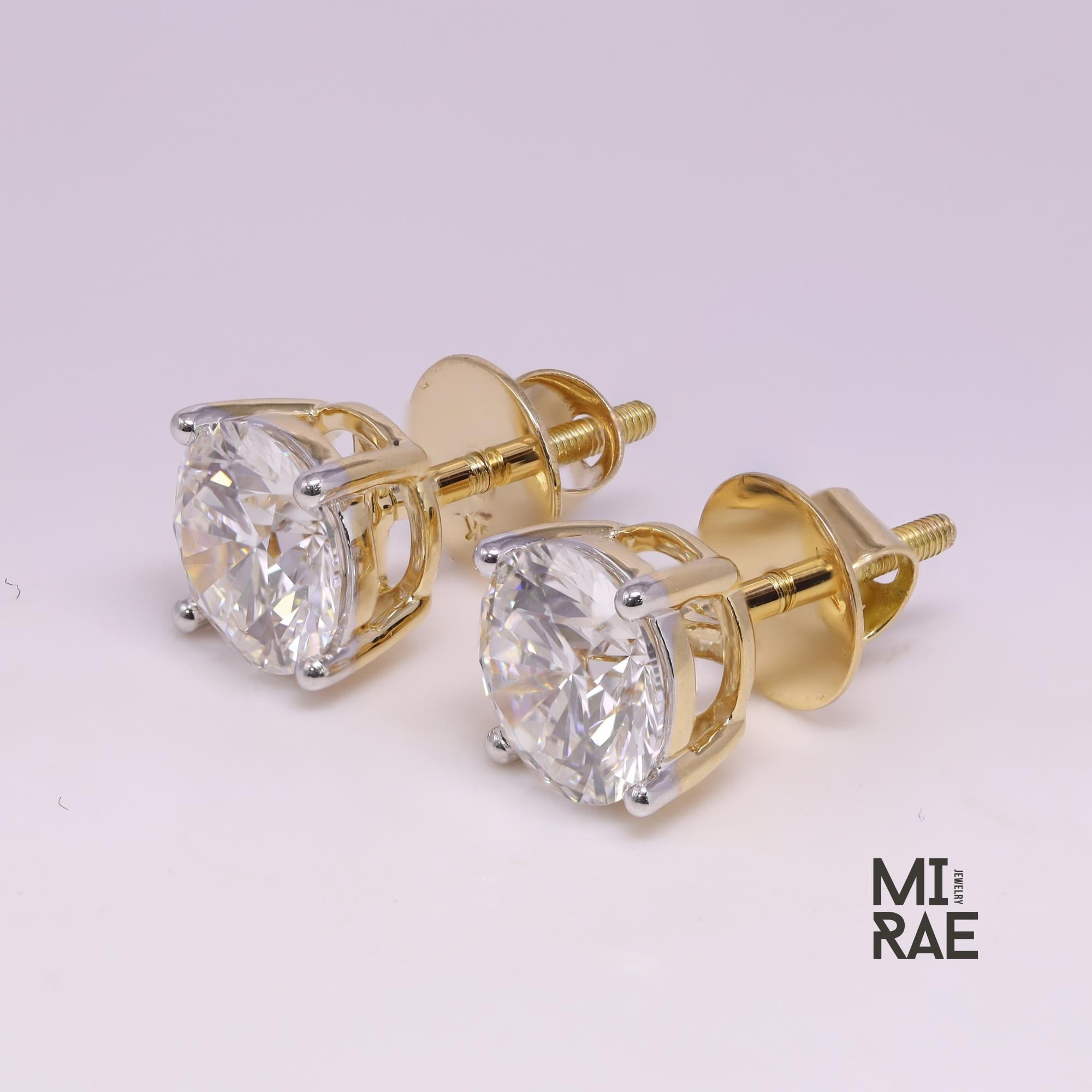 2 Carat Lab Grown Diamond Stud Earrings: Two-Tone Gold, F/VS
