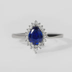 Exquisite Pear Cut Cluster Blue Sapphire Sterling Silver & 14K Gold Engagement Ring For Her