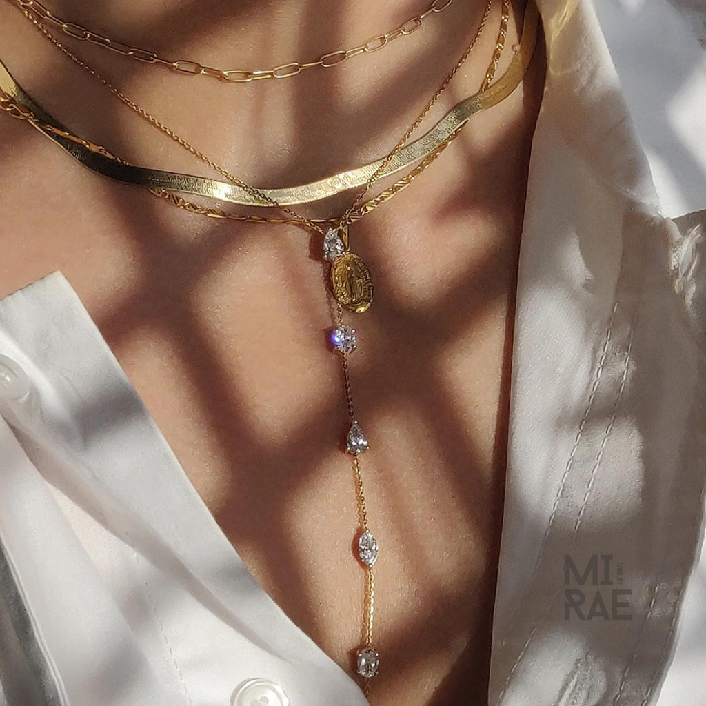 10K Yellow Gold Six Stone Diamond Lariat Necklace