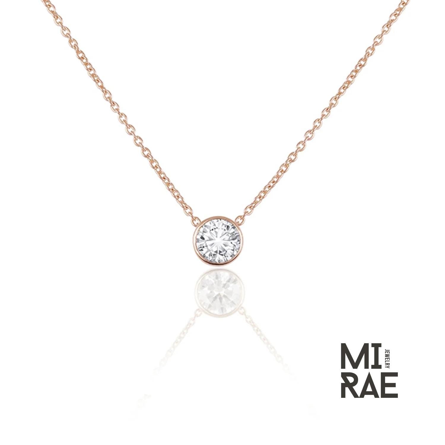 Handmade 10K Gold Moissanite Pendant Necklace: Round Solitaire, Silver Option