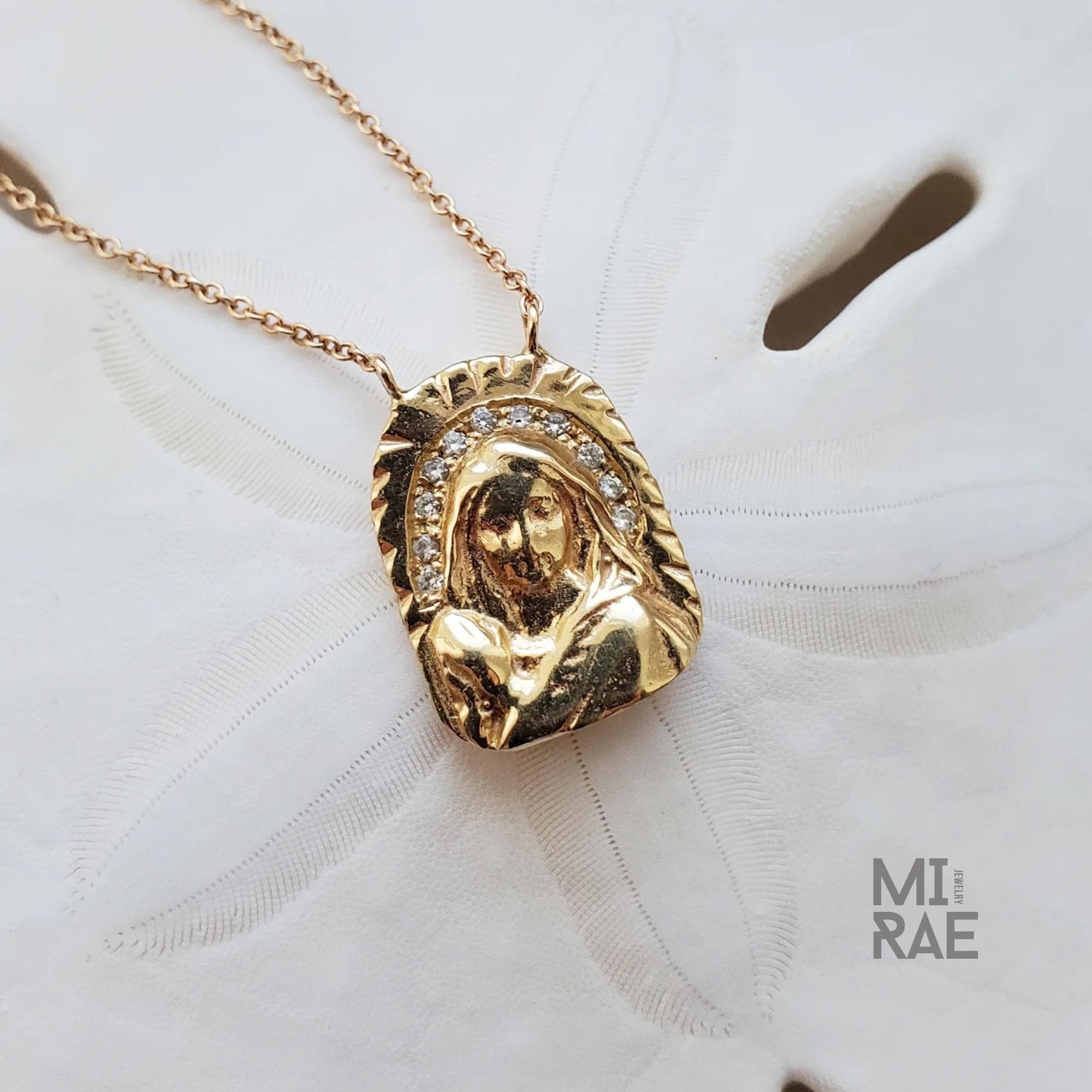 Divine Mother of Light Necklace | A Mother's Protection Medallion | Diamond Miraculous Pendant