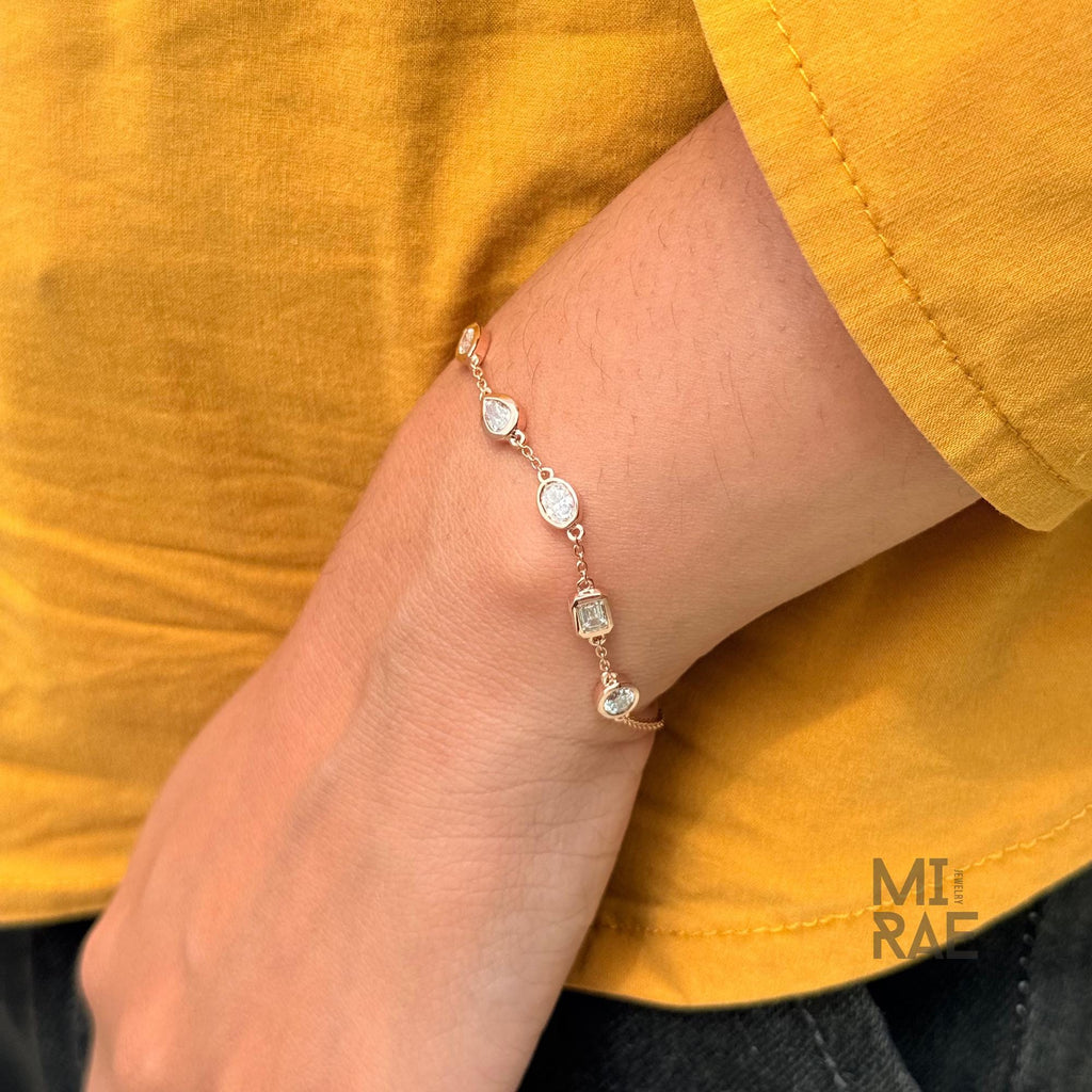 14K Rose Gold Lab Grown Diamond Bracelet: Bezel Set Mix Cut, Ethical Jewelry
