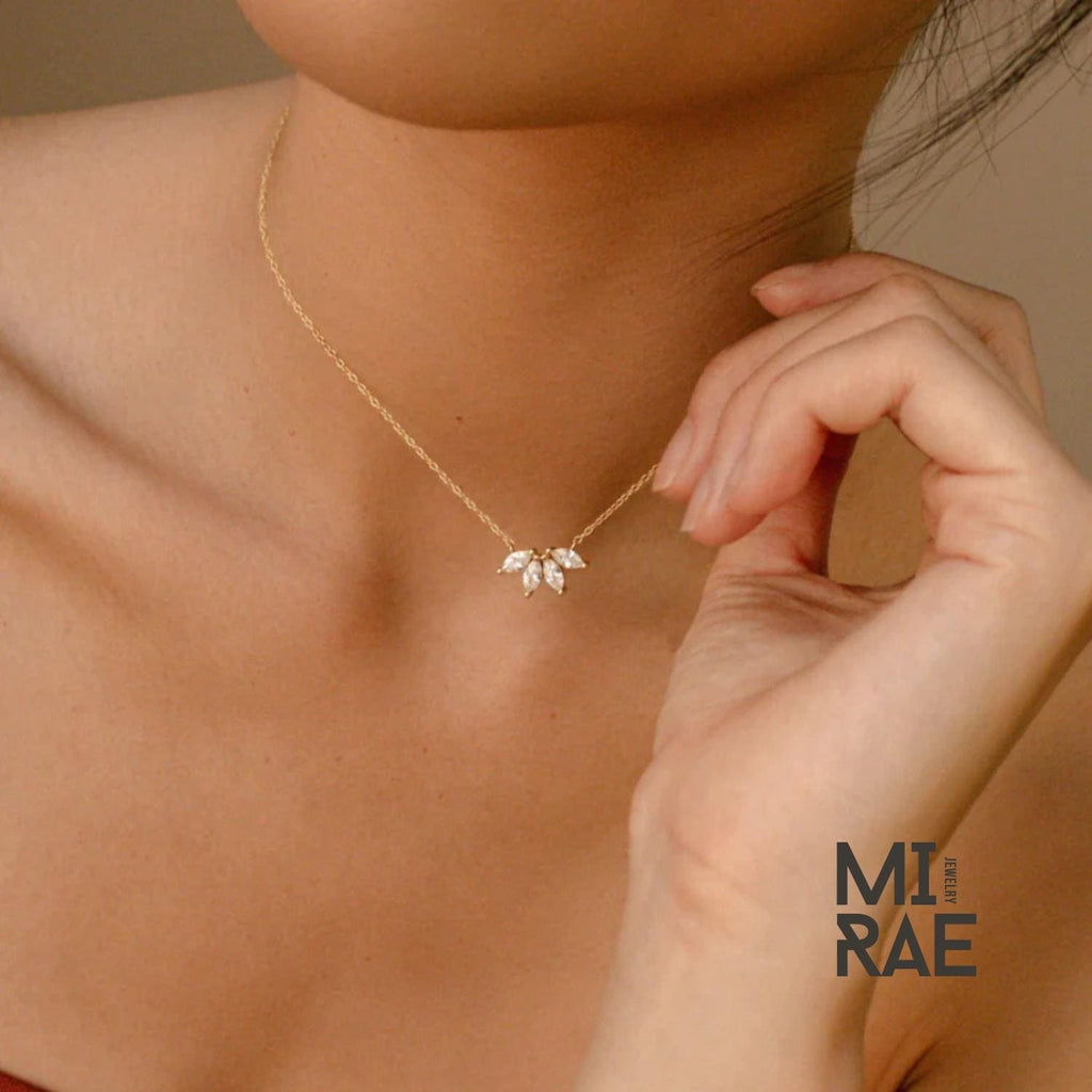 Moissanite Leaf Necklace: 10K Gold or Sterling Silver Dainty Jewelry