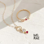 Moonstone Ruby Diamond 14K Gold Ring: Three Stone Wedding Band