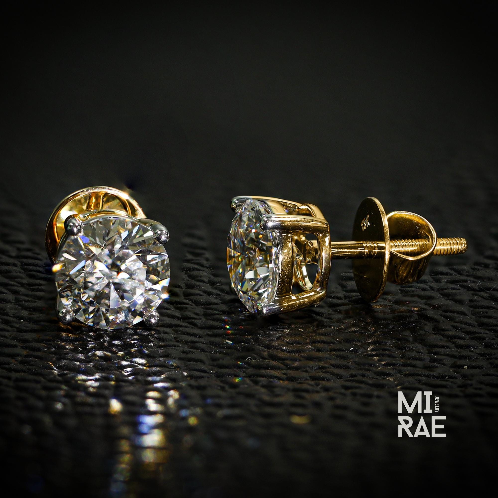 2 Carat Lab Grown Diamond Stud Earrings: Two-Tone Gold, F/VS