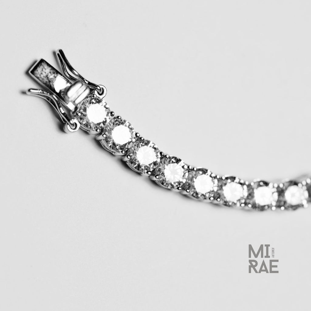 Dainty 14k Gold Tennis Bracelet: 3mm VVS Lab Diamond, Sterling Silver Chain