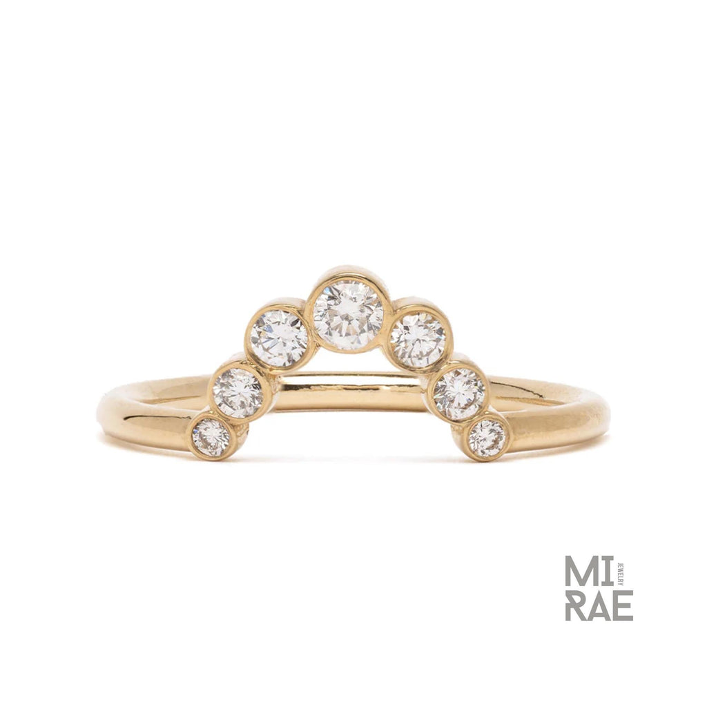 Lab Diamond Curved Wedding Ring: 14k Gold Bezel Nesting Band