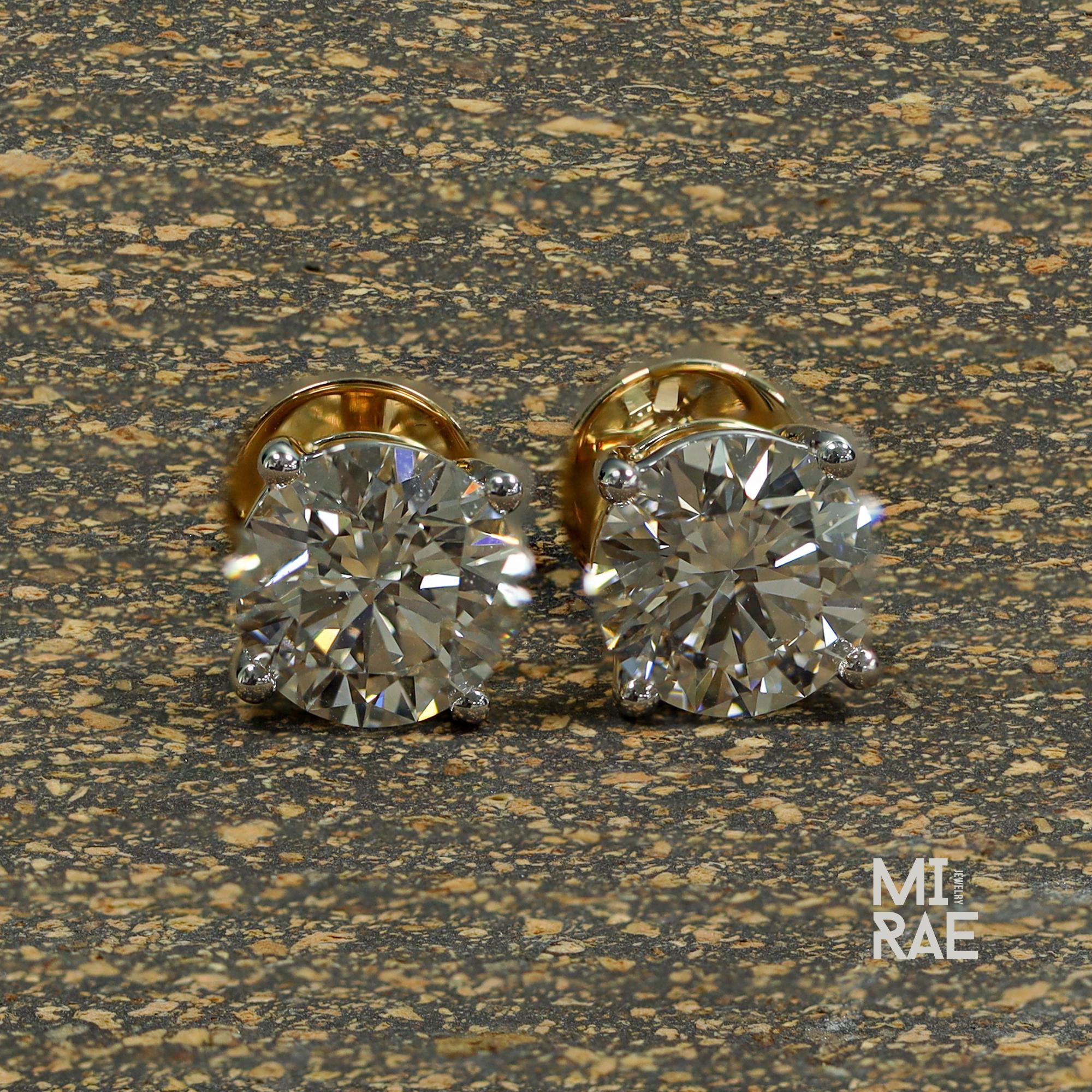 2 Carat Lab Grown Diamond Stud Earrings: Two-Tone Gold, F/VS