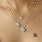 14K Solid Gold Diamond Clover Necklace: Dainty Floral Pendant