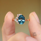 Natural London Blue Topaz & Diamond Ring | Serene Blue Gemstone Statement Ring | Elegant Halo Engagement Ring