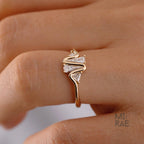 18K Gold Heartbeat Ring: Kite & Trillion Lab Diamonds, Geometric Wave Design