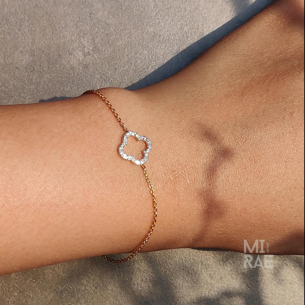 14k Gold Diamond Clover Bracelet (0.20ct) - Minimalist Fine Jewelry