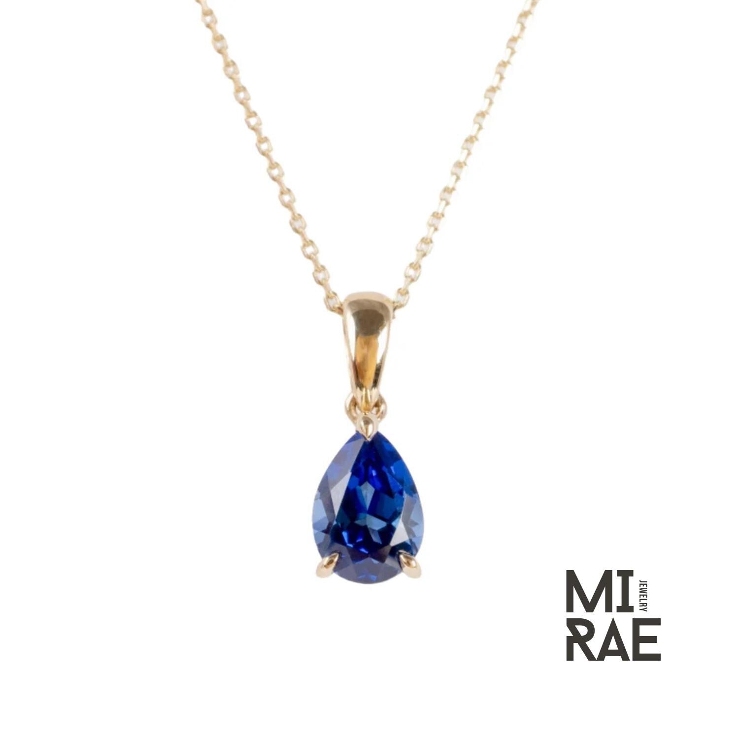 10K Gold Pear Cut Birthstone Pendant: Sapphire, Ruby, Emerald