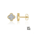 14K Gold Diamond Clover Stud Earrings: Dainty Floral Design