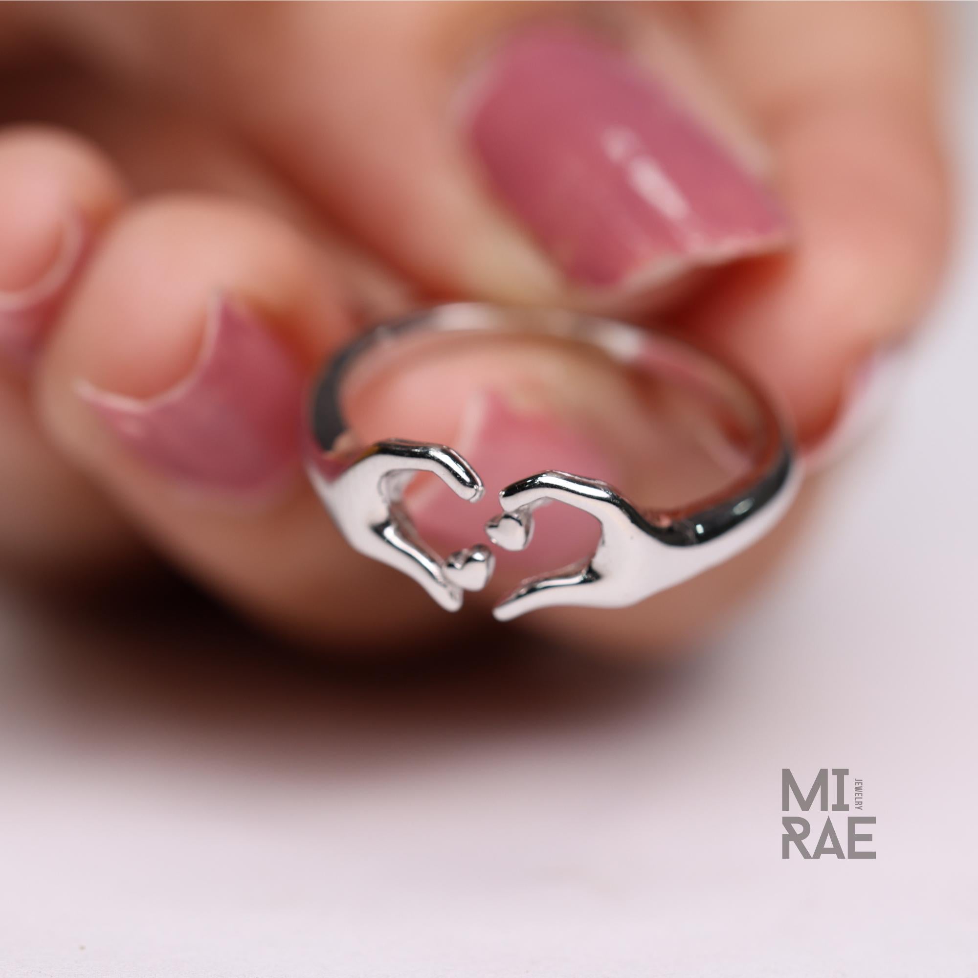 Silver Hands Heart Ring, Oxidized 925 Sterling Silver Heart Ring