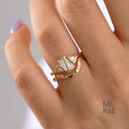 18K Gold Heartbeat Ring: Kite & Trillion Lab Diamonds, Geometric Wave Design