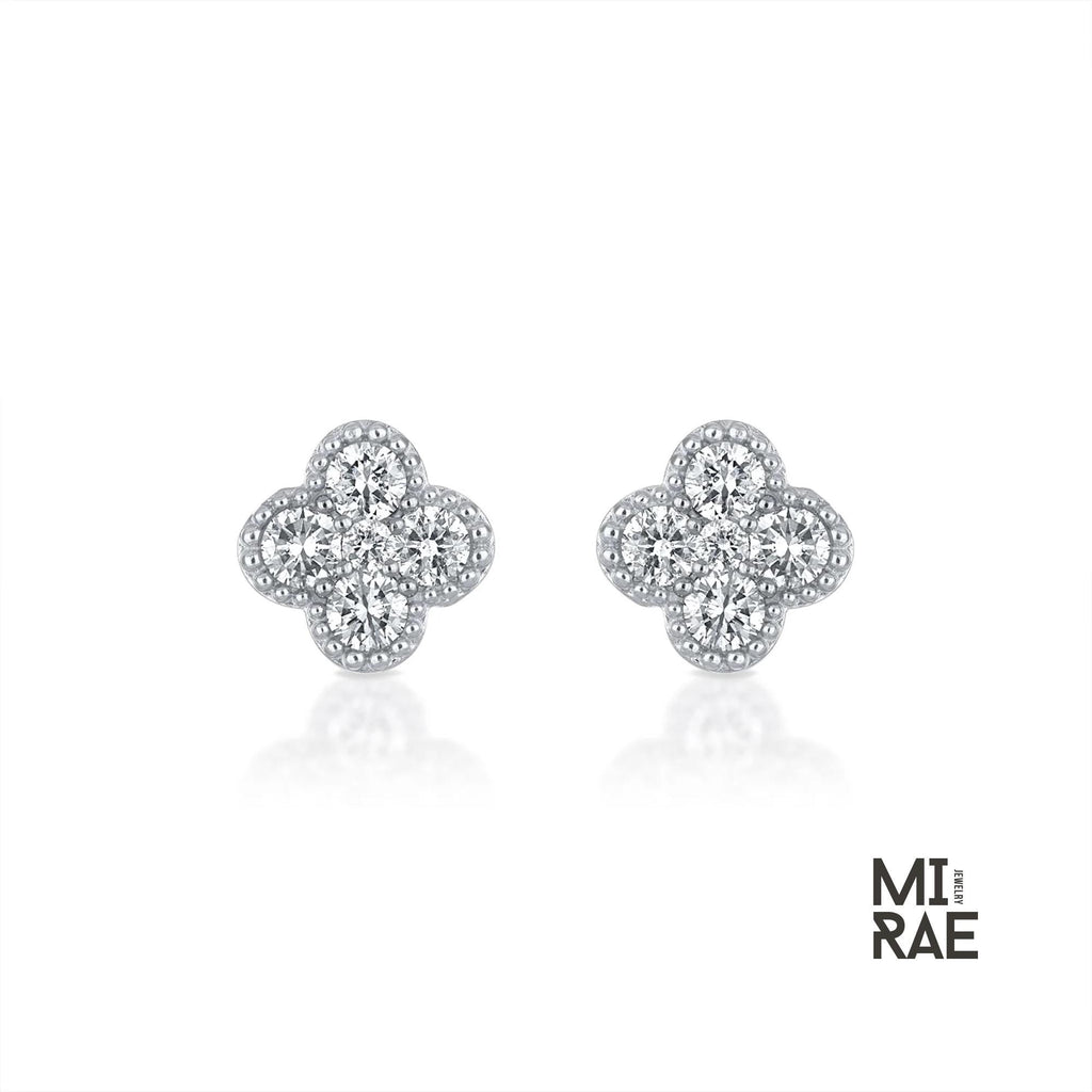 14K Gold Diamond Clover Stud Earrings: Dainty Floral Design
