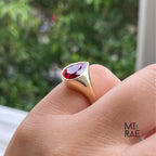 Pear Sapphire Signet Ring: 14K Yellow Gold Teardrop, Bezel Set