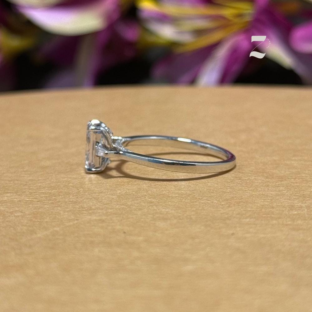 Emerald Cut 1 Ct Moissanite Solitaire Ring: Sterling Silver & 10K Gold