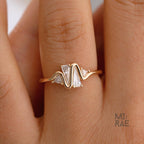 18K Gold Heartbeat Ring: Kite & Trillion Lab Diamonds, Geometric Wave Design