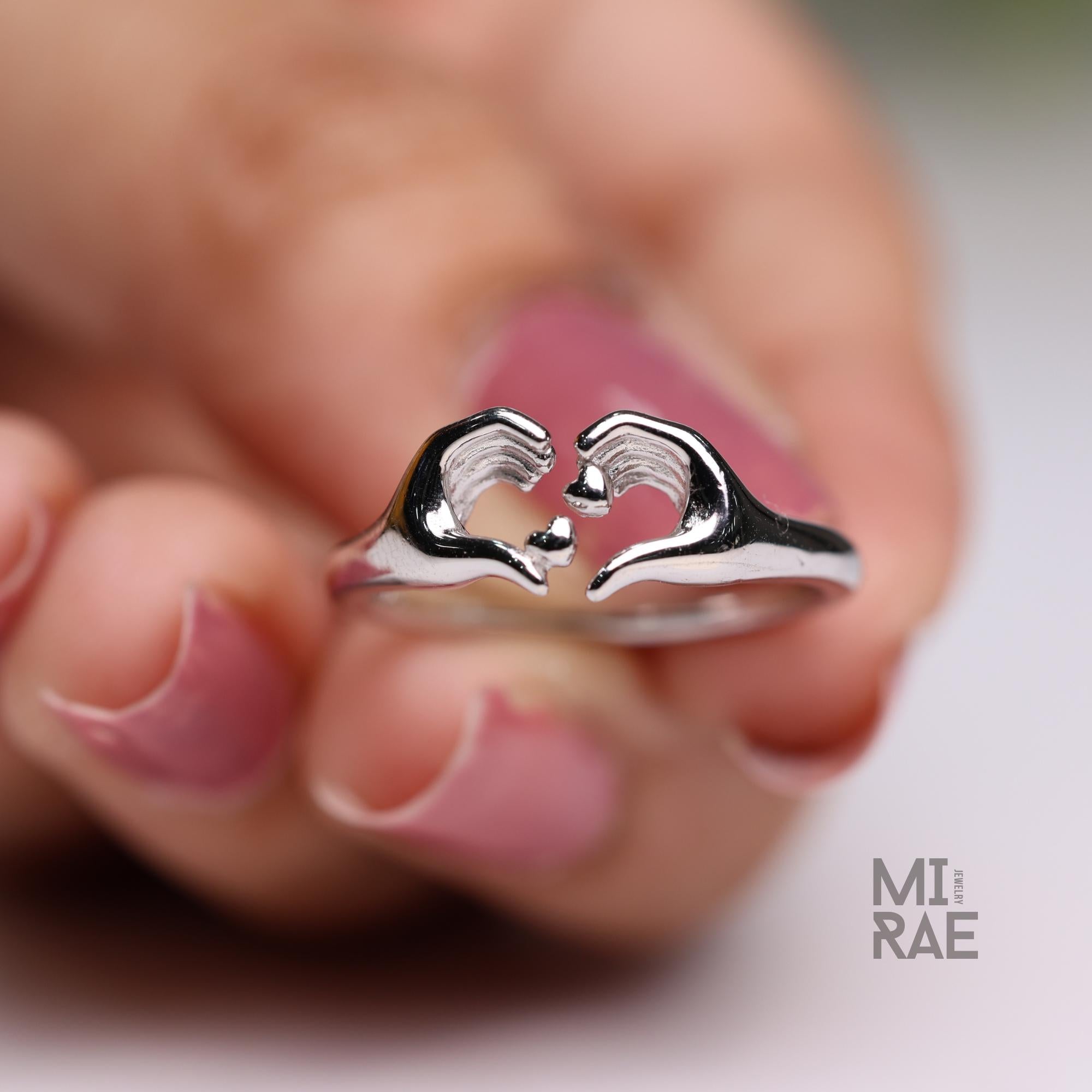 Silver Hands Heart Ring, Oxidized 925 Sterling Silver Heart Ring