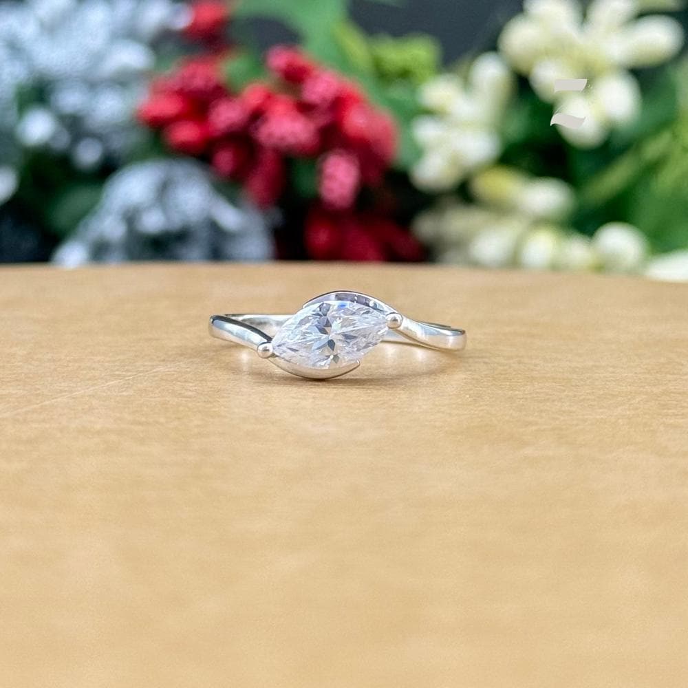 Marquise Moissanite Engagement Ring: 1Ct Silver & 10K Gold Bypass Solitaire