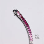 Shades of Pink Sapphire Square Tennis Bracelet, Anniversary Gift for Wife, Sterling Silver Jewelry, Dainty CZ Bracelet, Wedding Jewelry