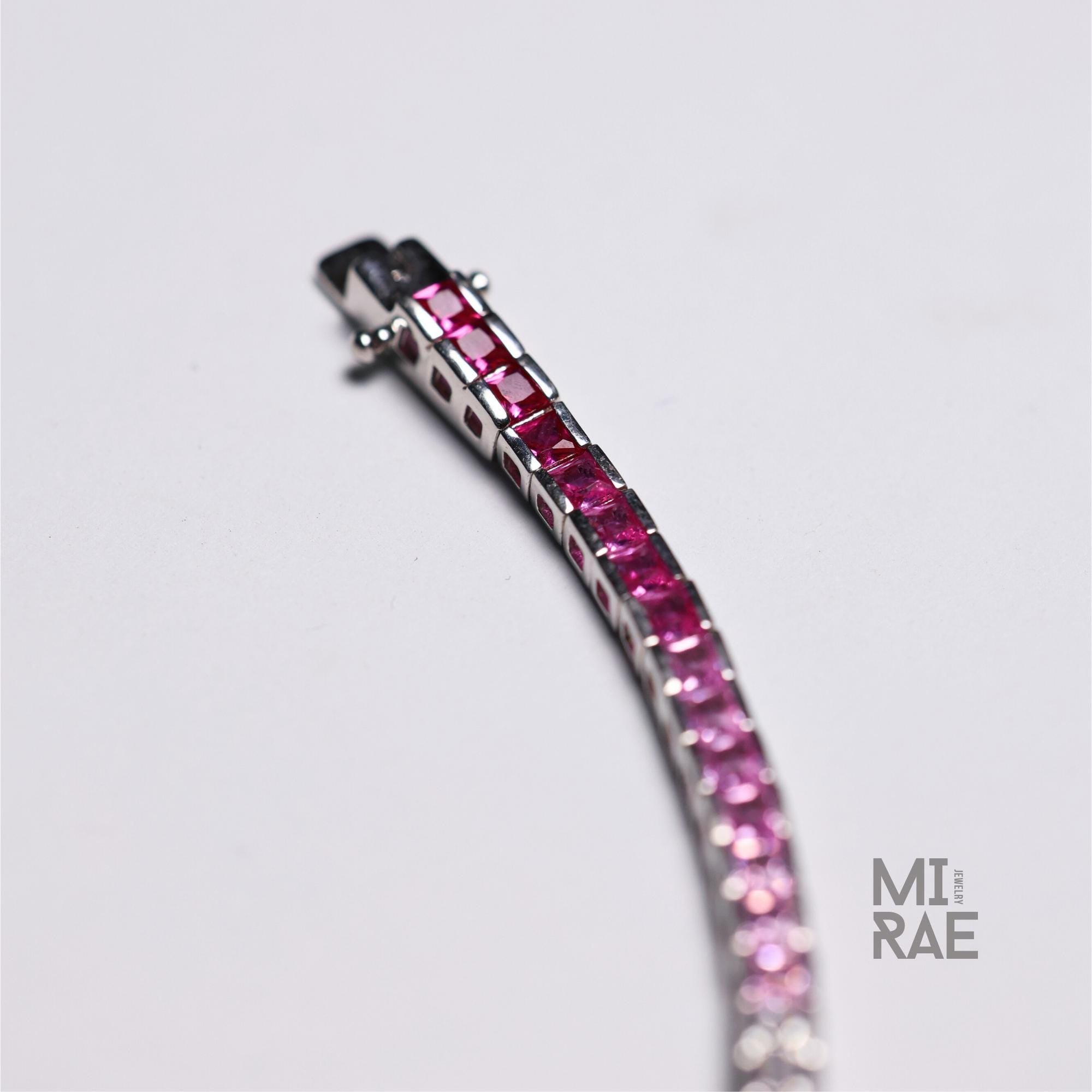 Sterling Silver Pink Sapphire Square Tennis Bracelet