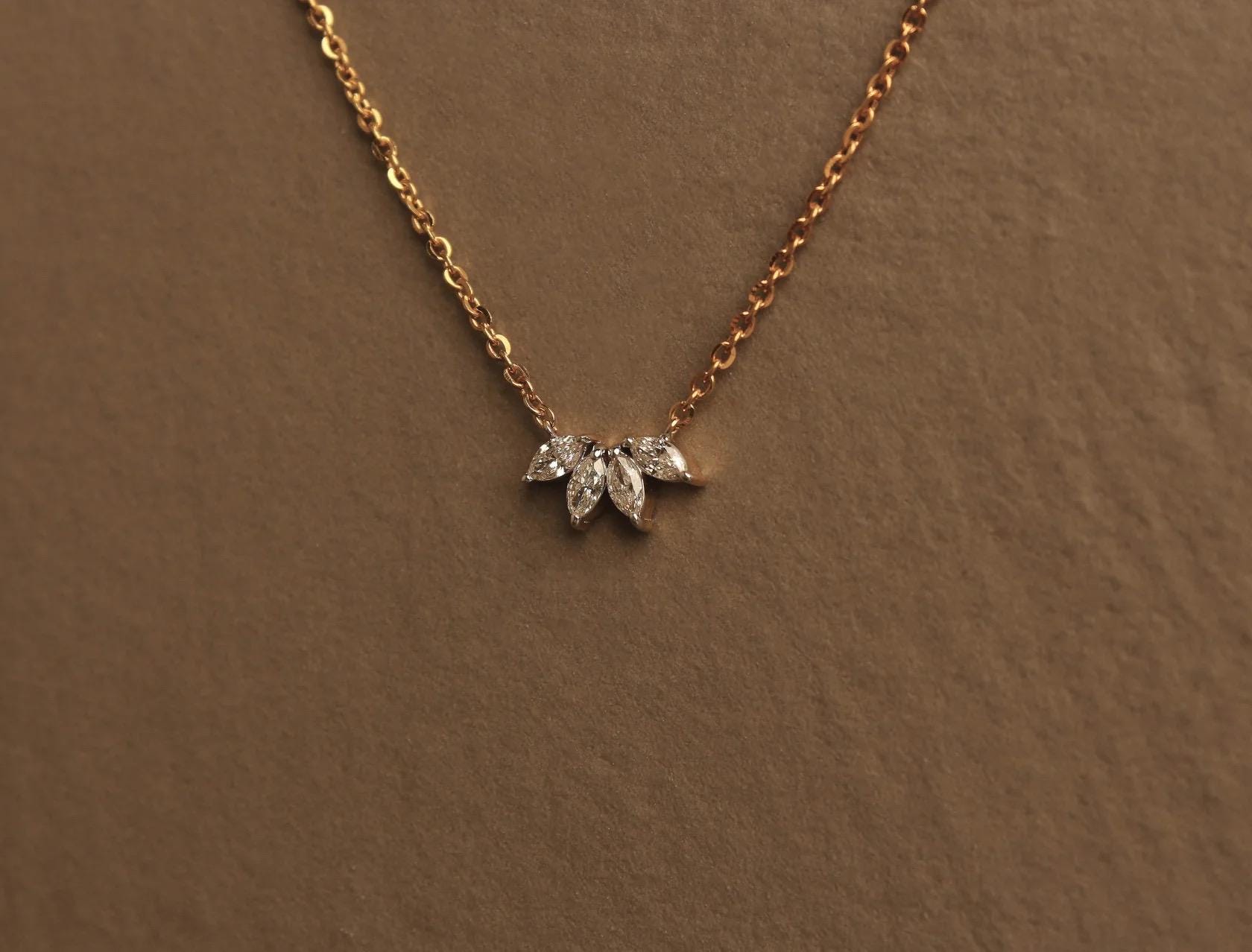 Moissanite Leaf Necklace: 10K Gold or Sterling Silver Dainty Jewelry