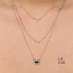 1 CT Natural Emerald Gemstone with Diamond Halo Pendant Necklace
