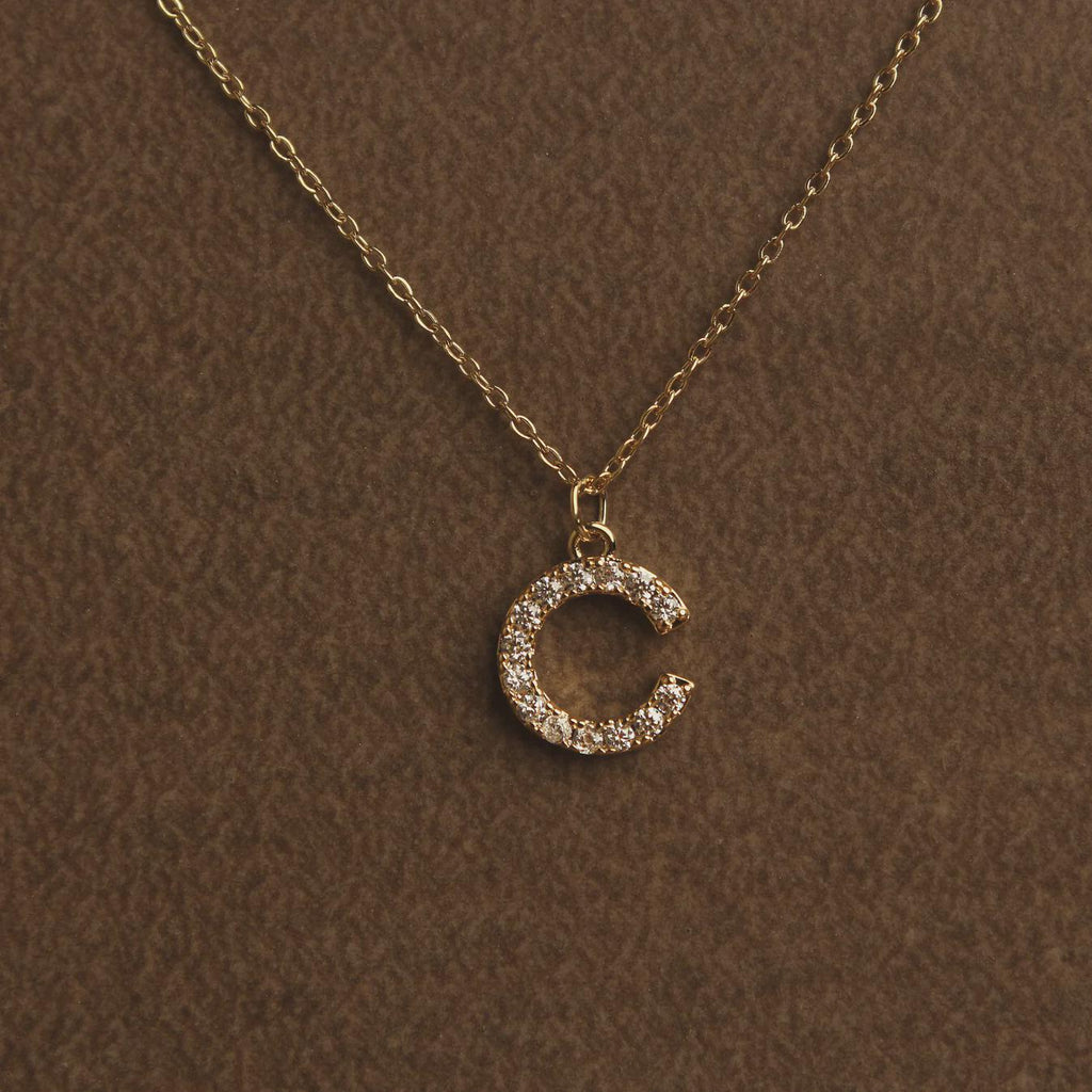 Personalized Moissanite Initial Pendant Necklace: 10K Gold or Sterling Silver