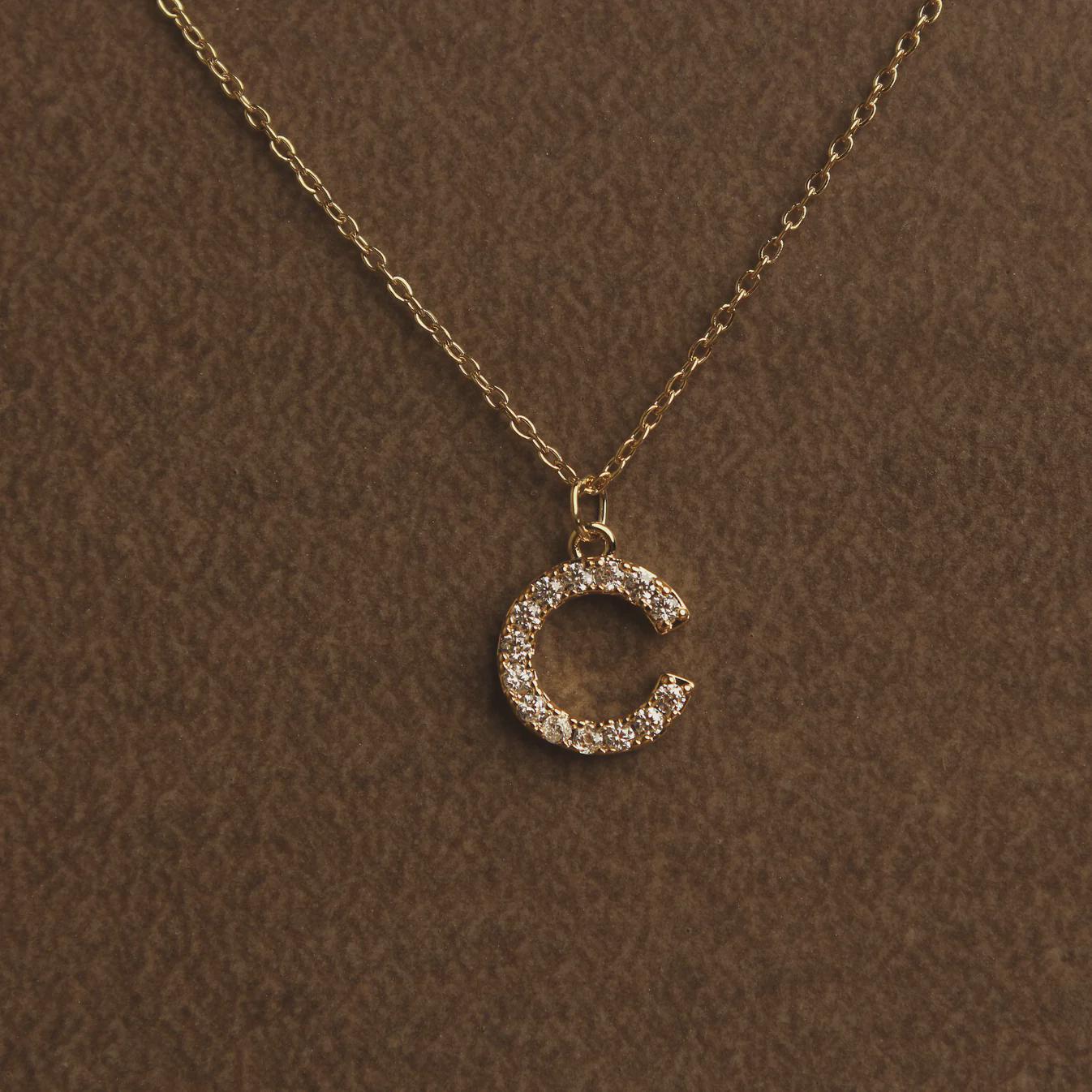 Personalized Moissanite Initial Pendant Necklace: 10K Gold or Sterling Silver