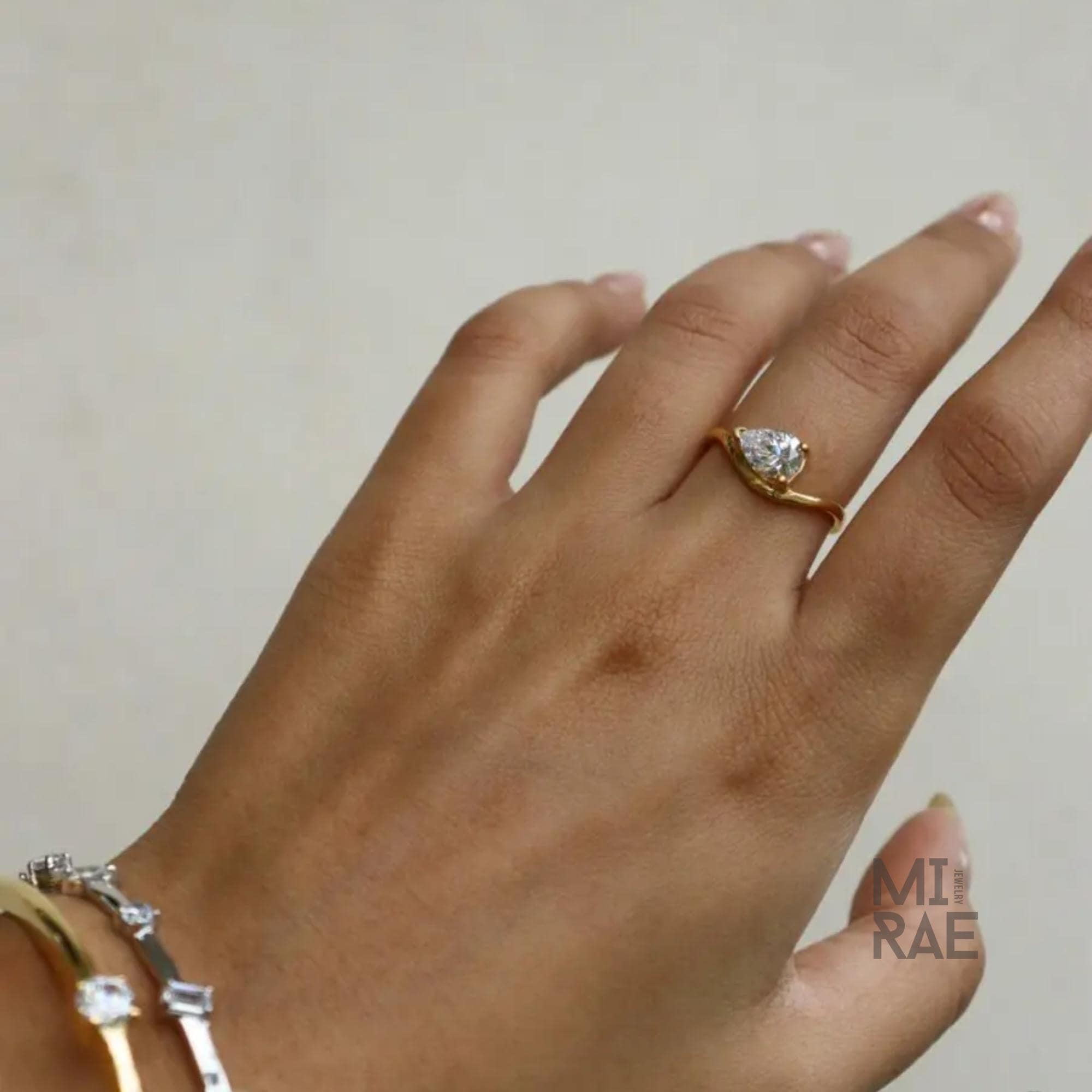 1.00 Carat Pear Lab Diamond Ring: 14K Yellow Gold East West Solitaire