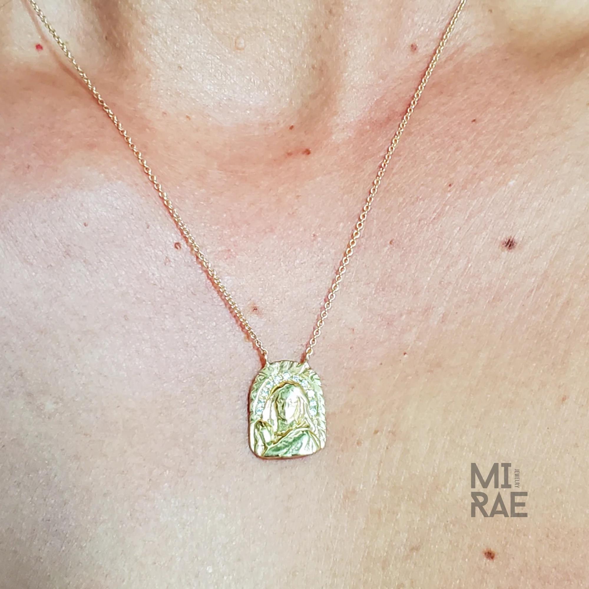 Divine Mother of Light Necklace | A Mother's Protection Medallion | Diamond Miraculous Pendant
