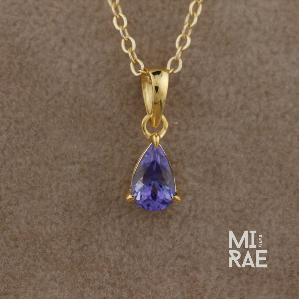 Tanzanite Teardrop Pendant: Violet Blue Gemstone, Gold or Silver