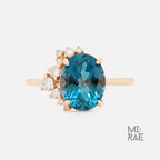 Natural London Blue Topaz & Diamond Ring | Serene Blue Gemstone Statement Ring | Elegant Halo Engagement Ring