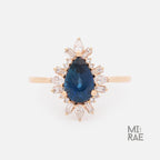 Sapphire & Diamond Drop Ring | Blue Ceylon Sapphire Halo Ring | Elegant Statement Ring