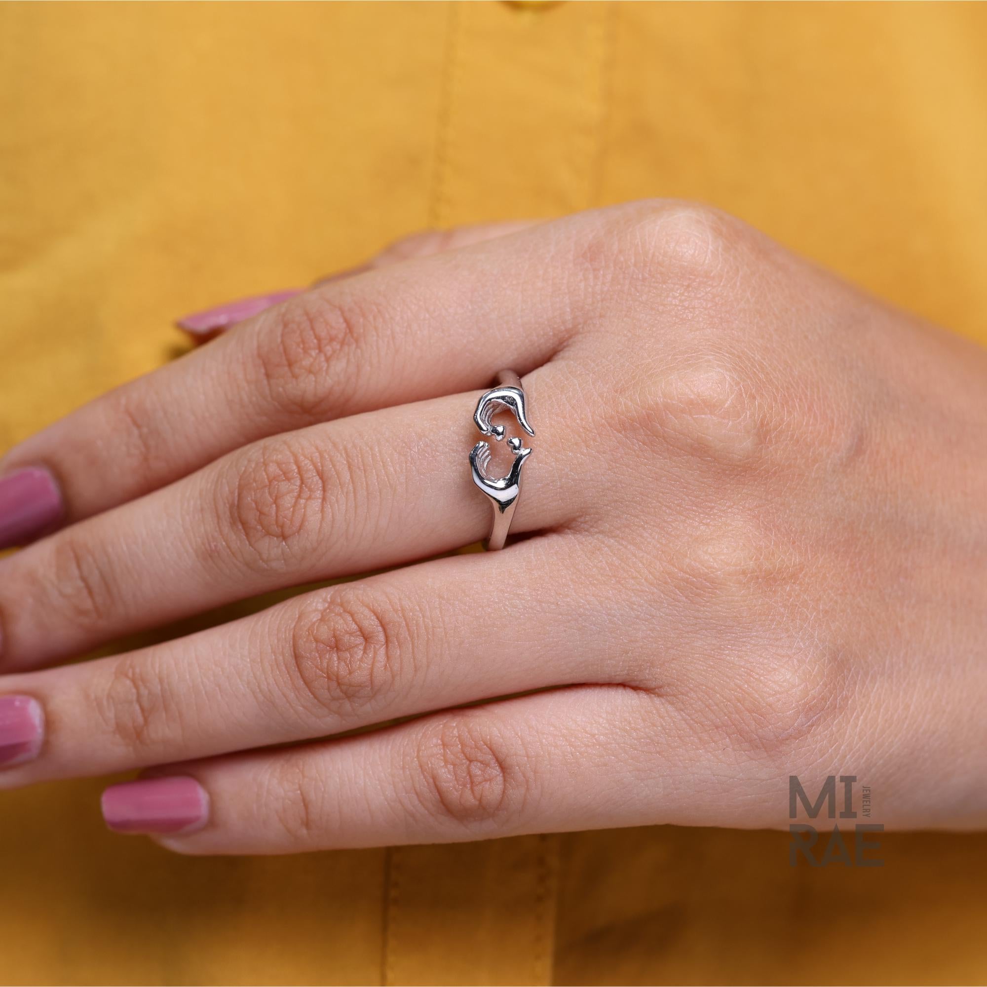 Silver Hands Heart Ring, Oxidized 925 Sterling Silver Heart Ring