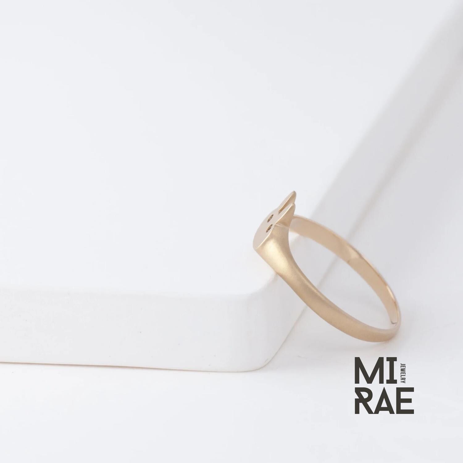 10K Gold Bunny Signet Ring: Diamond or Ruby Accent, Dainty Animal Jewelry