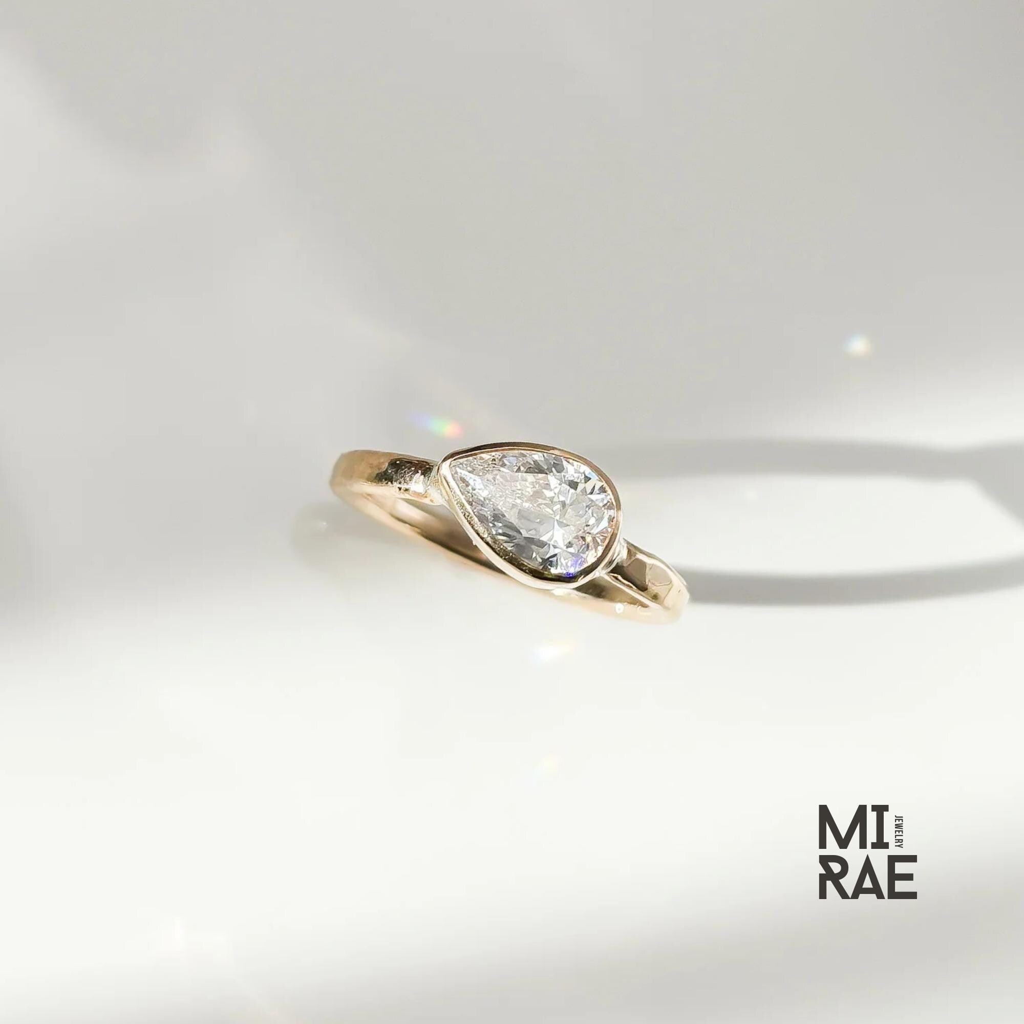1 Carat Lab Grown Diamond Bezel Ring: 14K Gold Solitaire Engagement