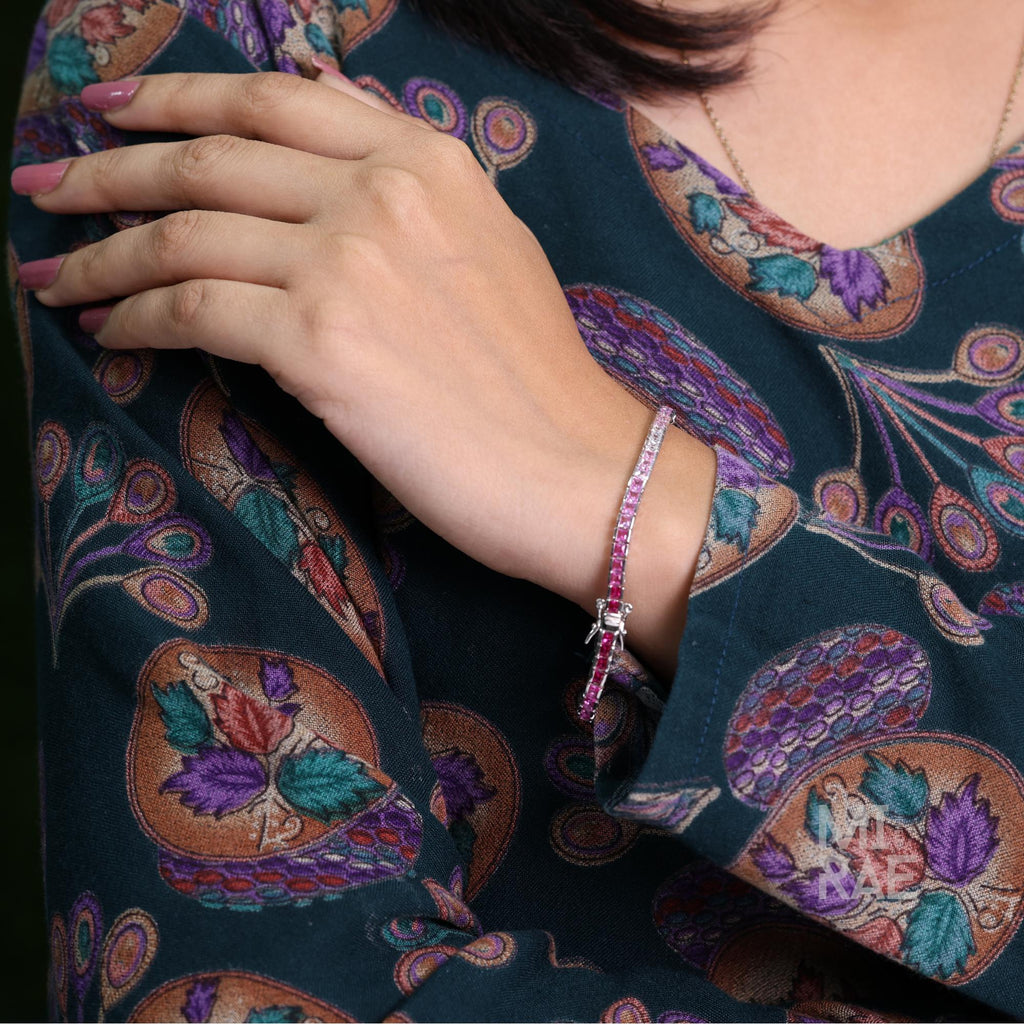 Shades of Pink Sapphire Square Tennis Bracelet, Anniversary Gift for Wife, Sterling Silver Jewelry, Dainty CZ Bracelet, Wedding Jewelry