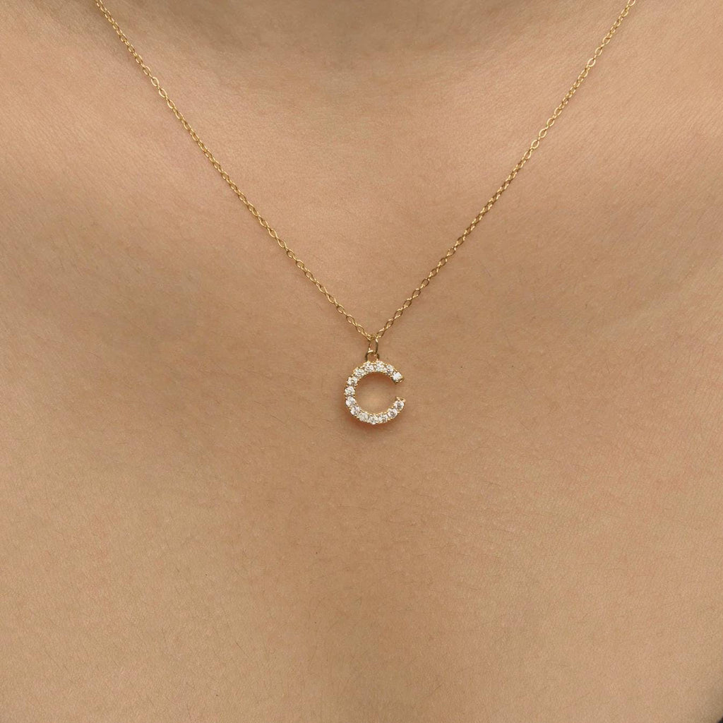 Personalized Moissanite Initial Pendant Necklace: 10K Gold or Sterling Silver