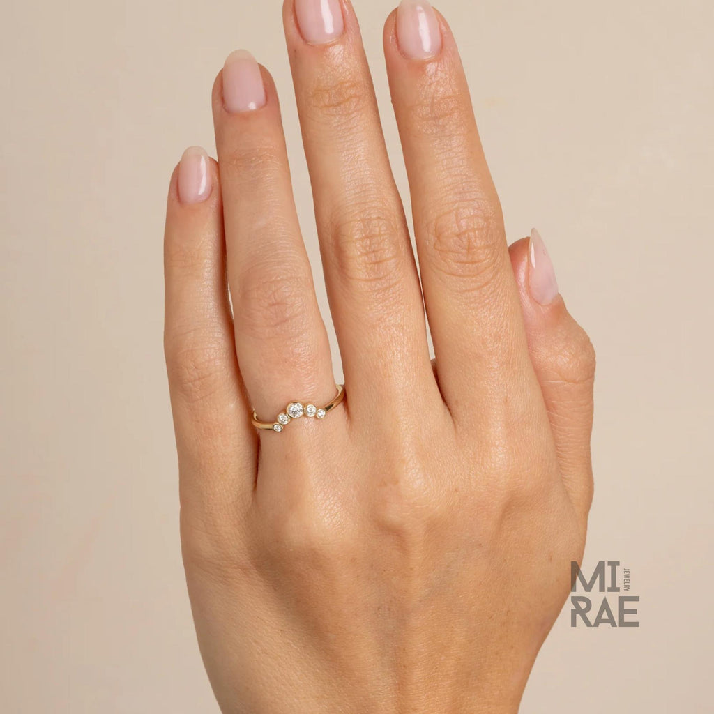 Moissanite Sterling Silver Curved Wedding Band: Dainty Crown Nesting Ring