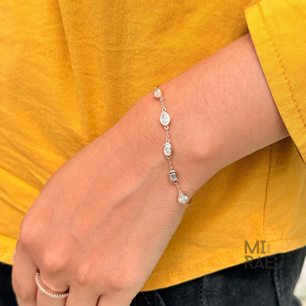 14K Rose Gold Lab Grown Diamond Bracelet: Bezel Set Mix Cut, Ethical Jewelry