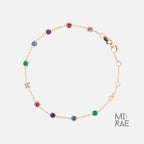 Colorful Rainbow Gemstone Chain Link Bracelet | Multi Color Natural Stone Bracelet | 14K Gold Adjustable Bracelet