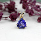Trillion Cut Tanzanite Pendant | Natural Blue Violet Gemstone Jewelry | 2 Carat Solitaire 14K Yellow Gold Charm Necklace
